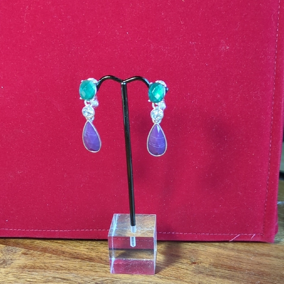 Napier Jewelry - Elegant Green and Purple Drop Earrings, Napier